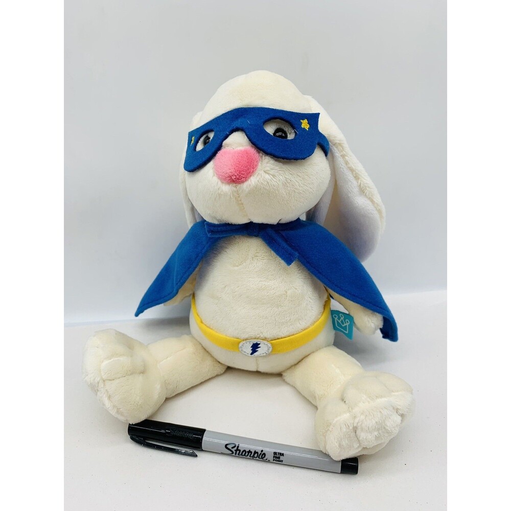 Manhattan Toy Super Hero Bunny Plush Ivory Soft Stuffed Animal Blue Cape Mask - Picture 6 of 15